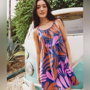 🦄 Marine Layer Leila Double Cloth Mini Dress Auburn Abstract Floral Print Small